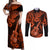 Hawaii Ukulele Couples Matching Off Shoulder Maxi Dress and Long Sleeve Button Shirts Polynesian Pattern Orange Version LT01 Orange - Polynesian Pride