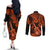 Hawaii Ukulele Couples Matching Off The Shoulder Long Sleeve Dress and Long Sleeve Button Shirts Polynesian Pattern Orange Version LT01 - Polynesian Pride