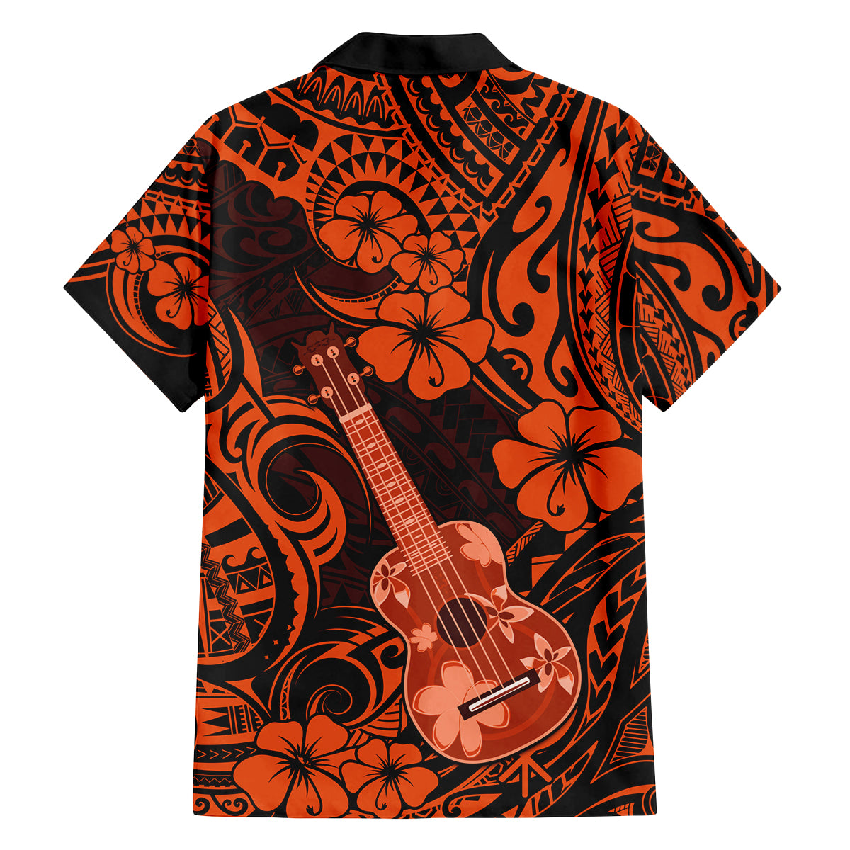 Hawaii Ukulele Family Matching Off Shoulder Short Dress and Hawaiian Shirt Polynesian Pattern Orange Version LT01 - Polynesian Pride