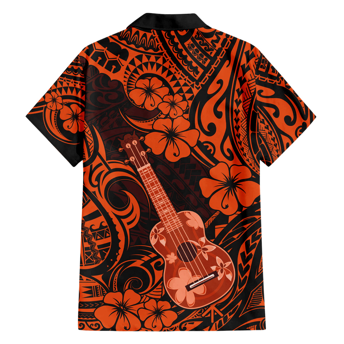 Hawaii Ukulele Family Matching Short Sleeve Bodycon Dress and Hawaiian Shirt Polynesian Pattern Orange Version LT01 - Polynesian Pride
