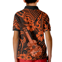 Hawaii Ukulele Kid Polo Shirt Polynesian Pattern Orange Version LT01 - Polynesian Pride