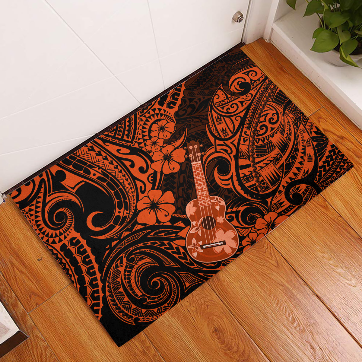 Hawaii Ukulele Rubber Doormat Polynesian Pattern Orange Version LT01 Orange - Polynesian Pride