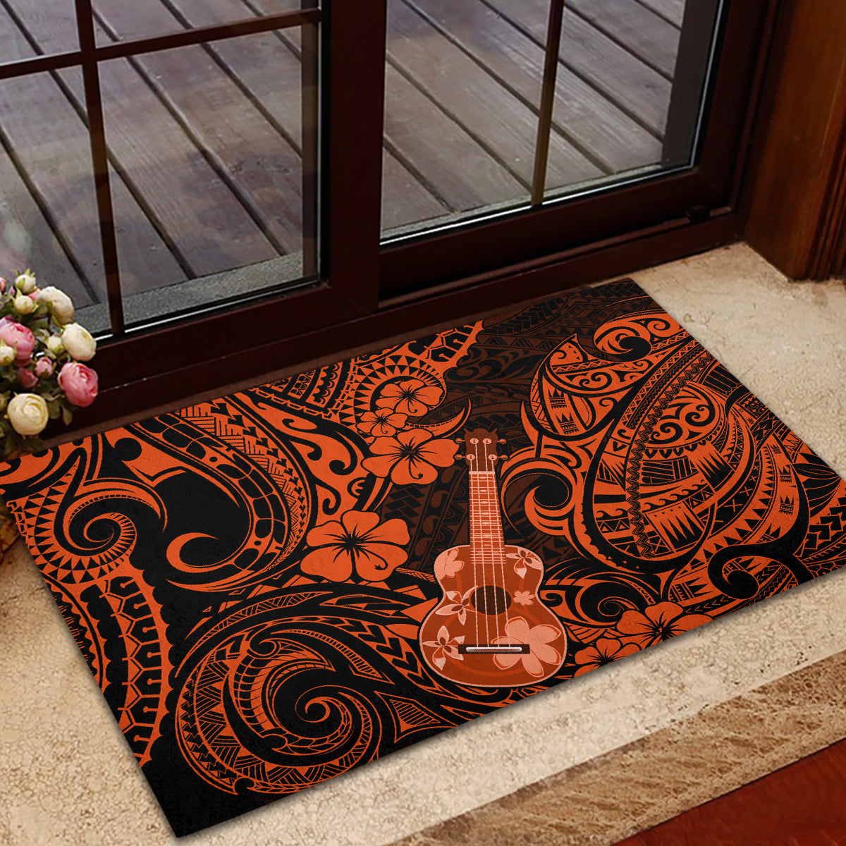 Hawaii Ukulele Rubber Doormat Polynesian Pattern Orange Version LT01 - Polynesian Pride