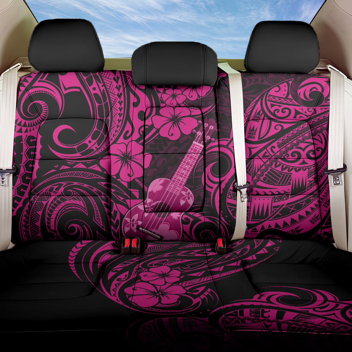 Hawaii Ukulele Back Car Seat Cover Polynesian Pattern Pink Version