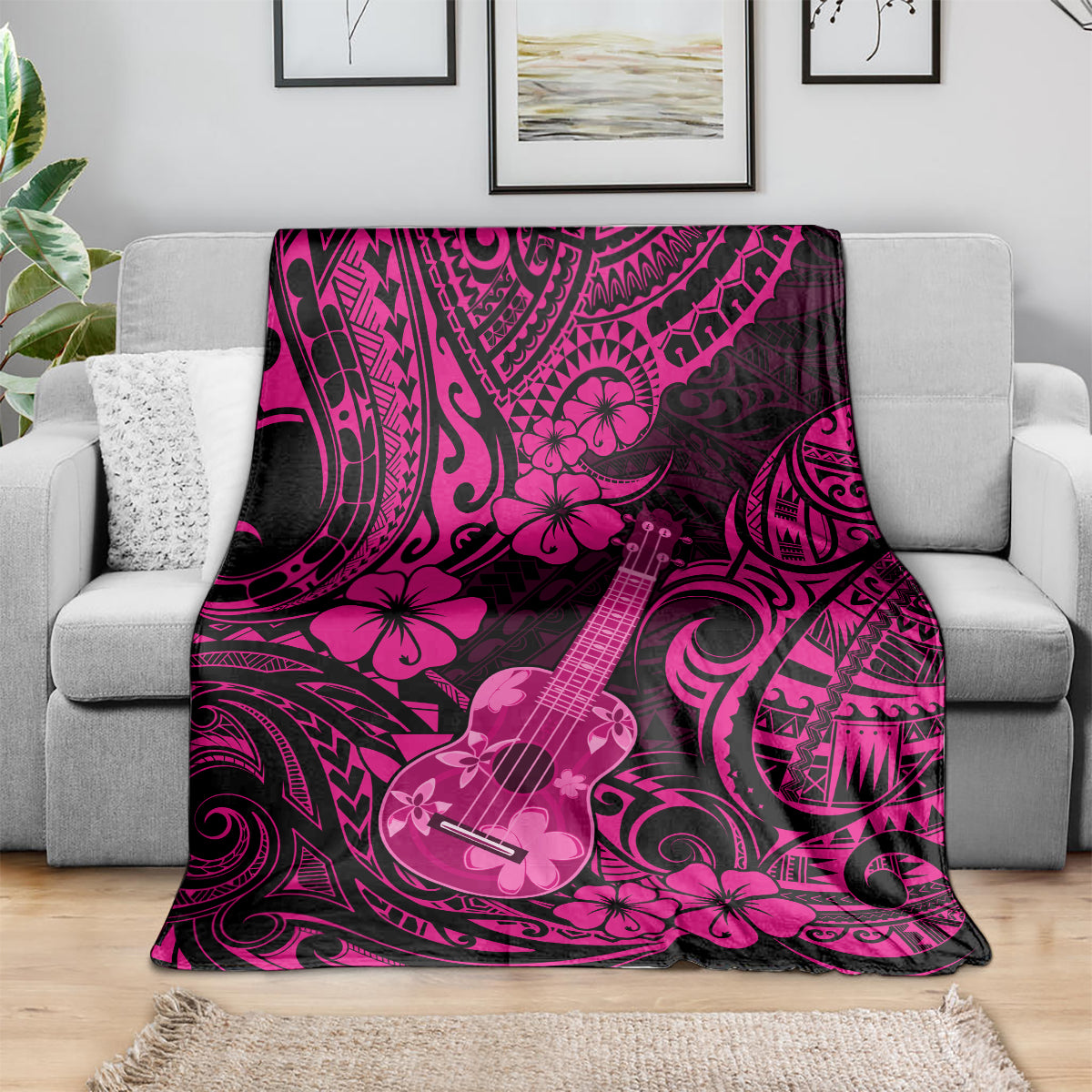 Hawaii Ukulele Blanket Polynesian Pattern Pink Version LT01 - Polynesian Pride