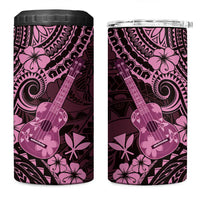Hawaii Ukulele 4 in 1 Can Cooler Tumbler Polynesian Pattern Pink Version