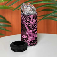 Hawaii Ukulele 4 in 1 Can Cooler Tumbler Polynesian Pattern Pink Version