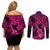 Hawaii Ukulele Couples Matching Off Shoulder Short Dress and Long Sleeve Button Shirts Polynesian Pattern Pink Version LT01 - Polynesian Pride