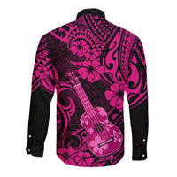 Hawaii Ukulele Long Sleeve Button Shirt Polynesian Pattern Pink Version LT01 - Polynesian Pride