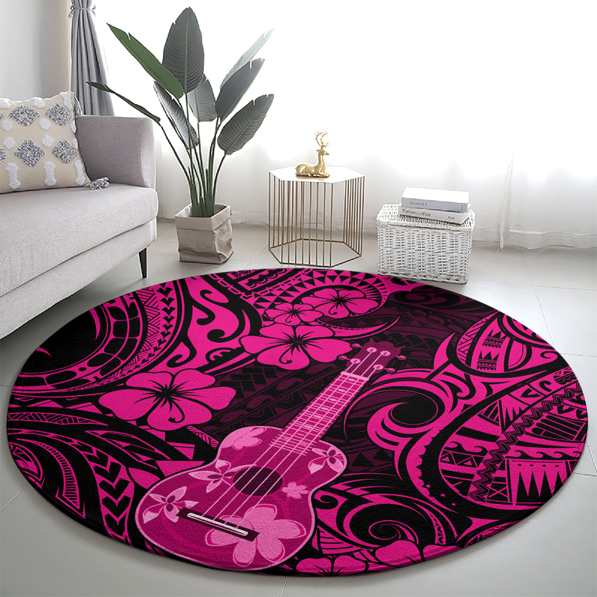 Hawaii Ukulele Round Carpet Polynesian Pattern Pink Version LT01 - Polynesian Pride