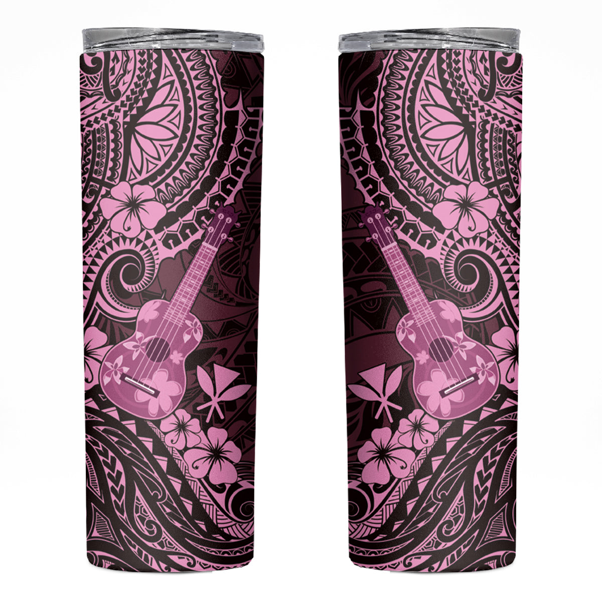 Hawaii Ukulele Skinny Tumbler Polynesian Pattern Pink Version