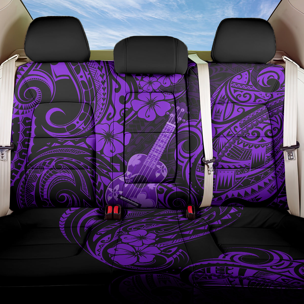 Hawaii Ukulele Back Car Seat Cover Polynesian Pattern Purple Version