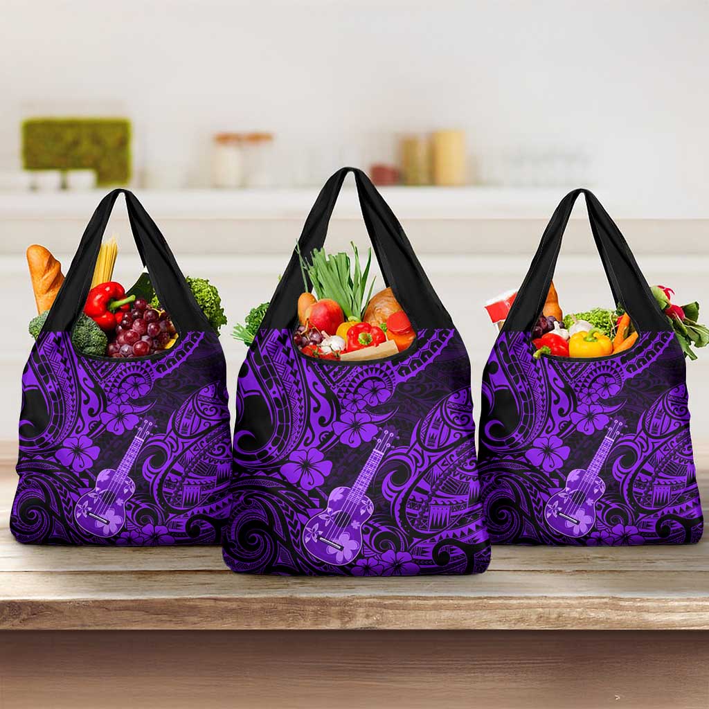 Hawaii Ukulele Grocery Bag Polynesian Pattern Purple Version LT01 3-pack One Size Purple - Polynesian Pride