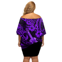 Hawaii Ukulele Off Shoulder Short Dress Polynesian Pattern Purple Version LT01 - Polynesian Pride