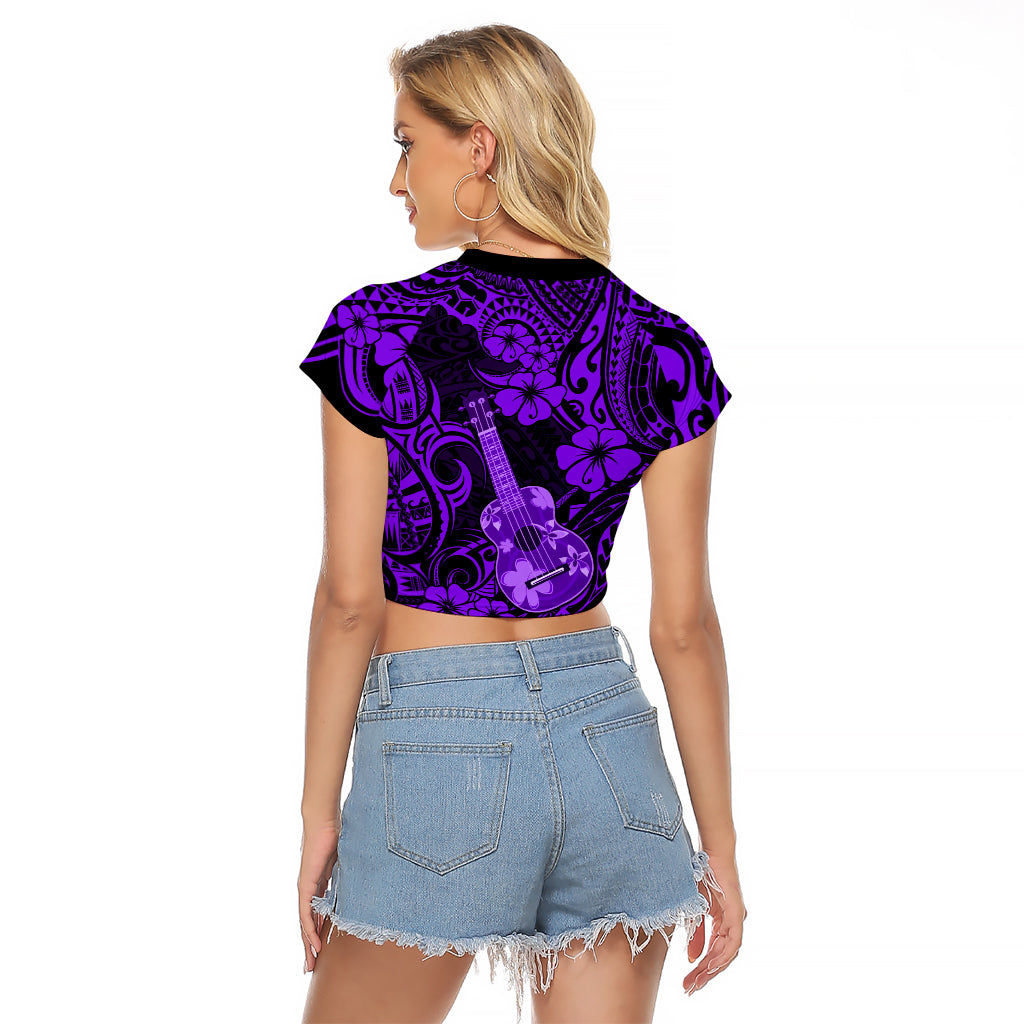 Hawaii Ukulele Raglan Cropped T Shirt Polynesian Pattern Purple Version LT01 - Polynesian Pride