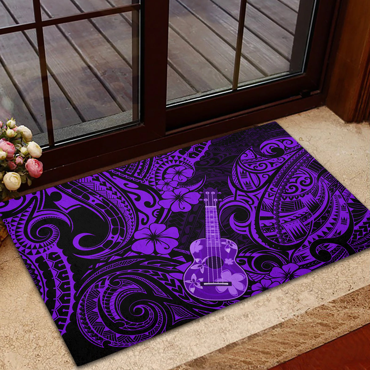 Hawaii Ukulele Rubber Doormat Polynesian Pattern Purple Version LT01 - Polynesian Pride