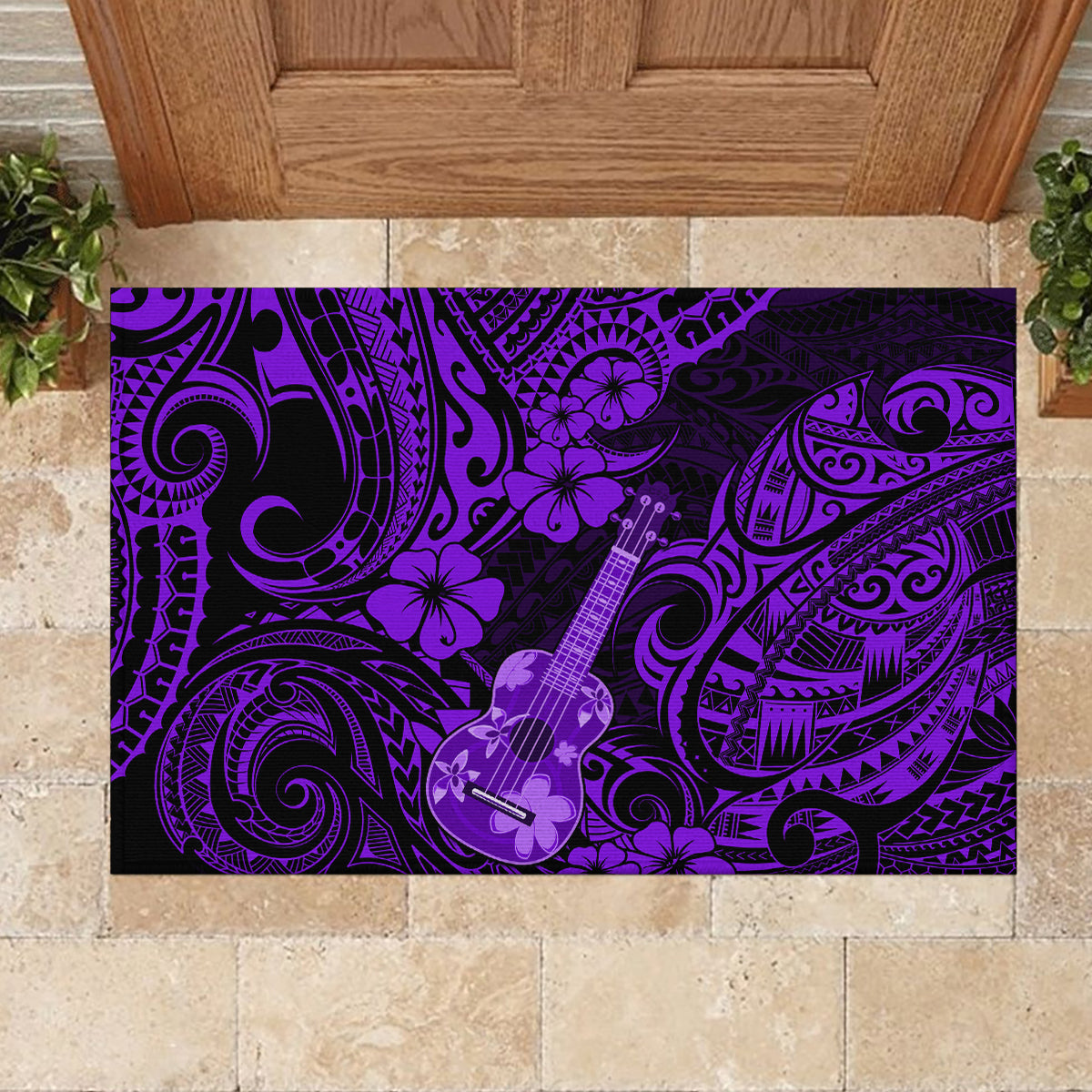 Hawaii Ukulele Rubber Doormat Polynesian Pattern Purple Version LT01 - Polynesian Pride
