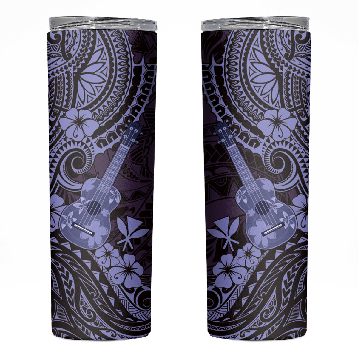 Hawaii Ukulele Skinny Tumbler Polynesian Pattern Purple Version