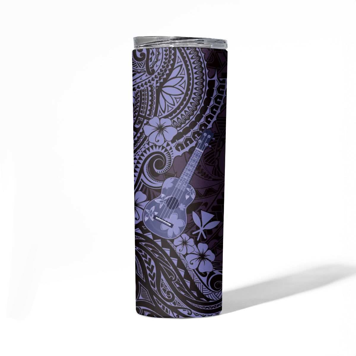 Hawaii Ukulele Skinny Tumbler Polynesian Pattern Purple Version
