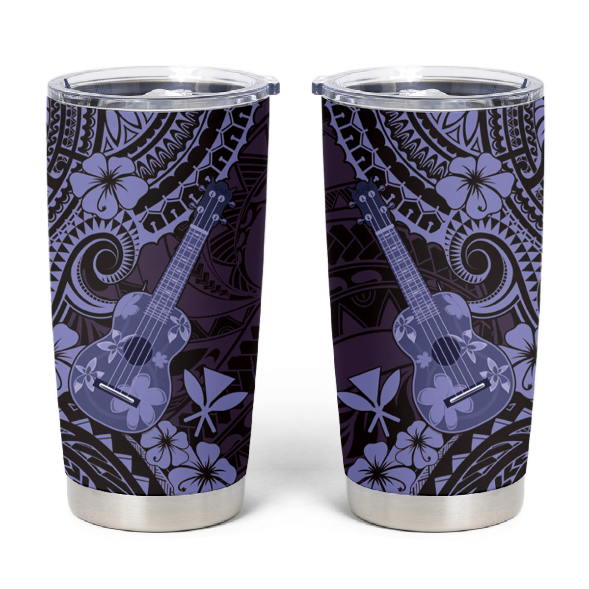 Hawaii Ukulele Tumbler Cup Polynesian Pattern Purple Version