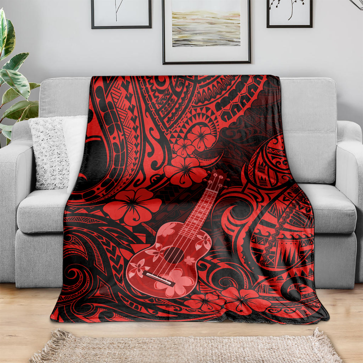 Hawaii Ukulele Blanket Polynesian Pattern Red Version LT01 - Polynesian Pride