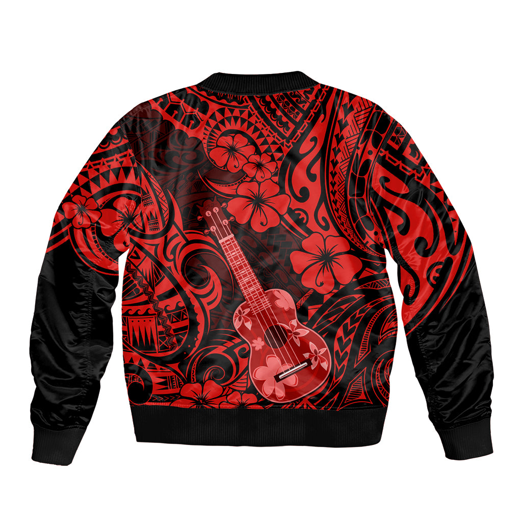 Hawaii Ukulele Bomber Jacket Polynesian Pattern Red Version LT01 - Polynesian Pride