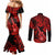 Hawaii Ukulele Couples Matching Mermaid Dress and Long Sleeve Button Shirts Polynesian Pattern Red Version LT01 - Polynesian Pride