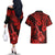 Hawaii Ukulele Couples Matching Off The Shoulder Long Sleeve Dress and Hawaiian Shirt Polynesian Pattern Red Version LT01 - Polynesian Pride