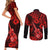 Hawaii Ukulele Couples Matching Short Sleeve Bodycon Dress and Long Sleeve Button Shirts Polynesian Pattern Red Version LT01 - Polynesian Pride