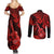 Hawaii Ukulele Couples Matching Summer Maxi Dress and Long Sleeve Button Shirts Polynesian Pattern Red Version LT01 - Polynesian Pride