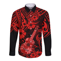 Hawaii Ukulele Long Sleeve Button Shirt Polynesian Pattern Red Version LT01 Unisex Red - Polynesian Pride