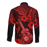 Hawaii Ukulele Long Sleeve Button Shirt Polynesian Pattern Red Version LT01 - Polynesian Pride