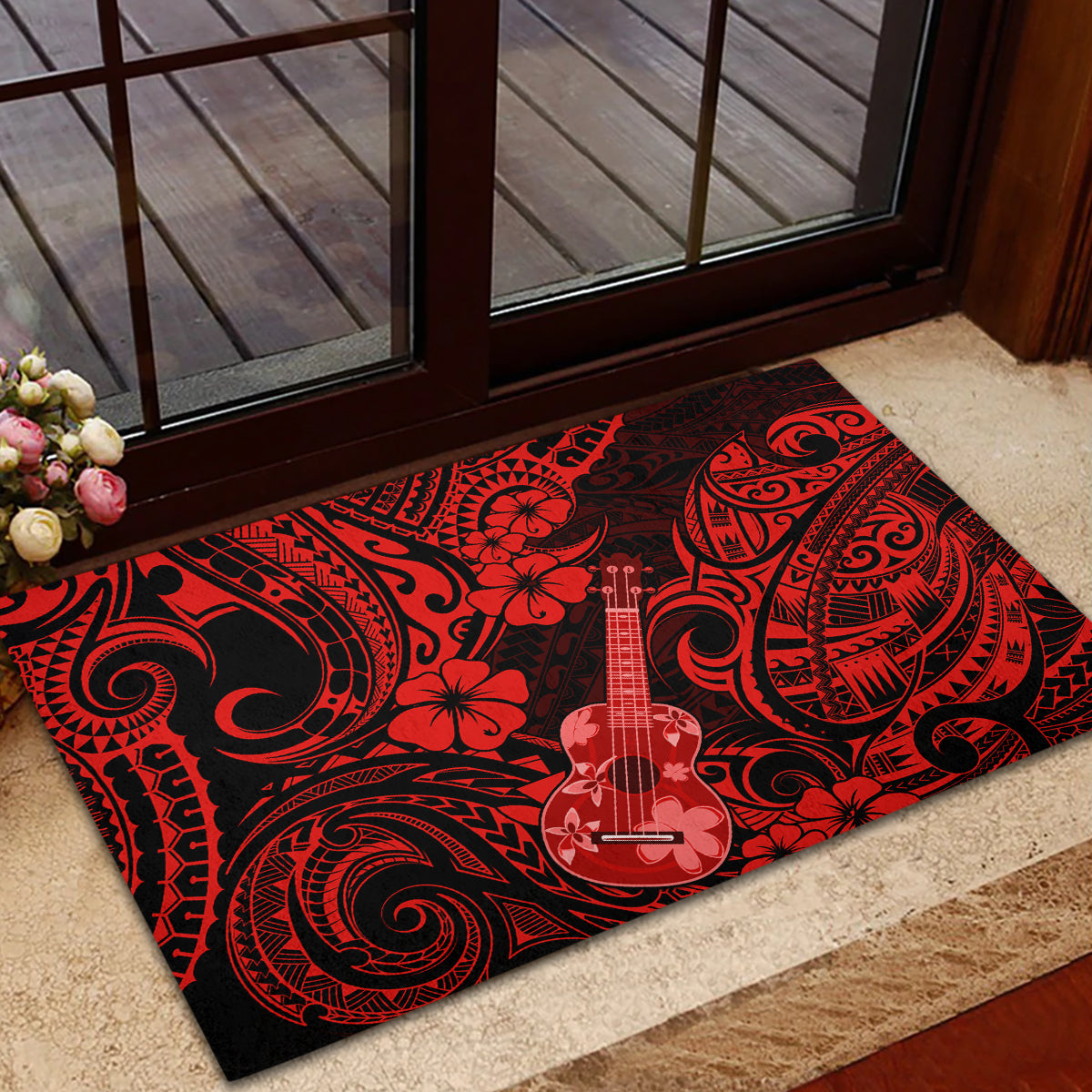 Hawaii Ukulele Rubber Doormat Polynesian Pattern Red Version LT01 - Polynesian Pride
