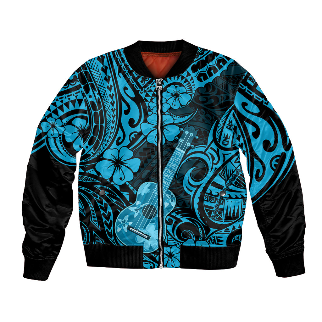 Hawaii Ukulele Bomber Jacket Polynesian Pattern Sky Blue Version LT01 Unisex Blue - Polynesian Pride