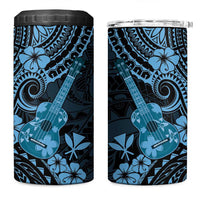 Hawaii Ukulele 4 in 1 Can Cooler Tumbler Polynesian Pattern Sky Blue Version