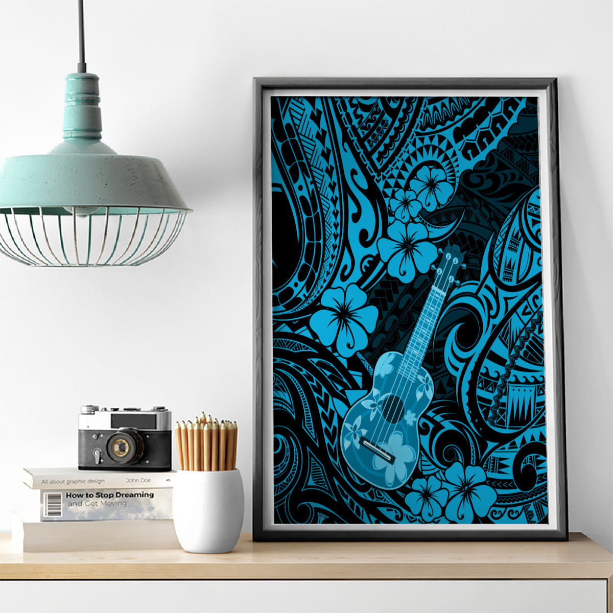 Hawaii Ukulele Canvas Wall Art Polynesian Pattern Sky Blue Version LT01 - Polynesian Pride