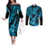 Hawaii Ukulele Couples Matching Off The Shoulder Long Sleeve Dress and Long Sleeve Button Shirts Polynesian Pattern Sky Blue Version LT01 Blue - Polynesian Pride