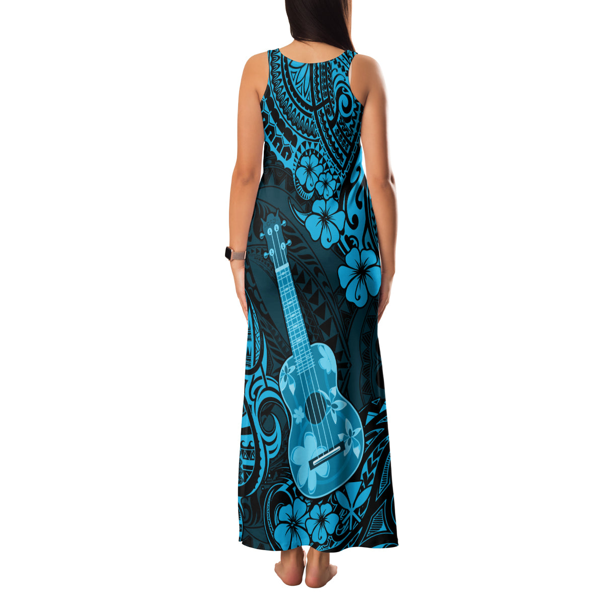 Hawaii Ukulele Family Matching Tank Maxi Dress and Hawaiian Shirt Polynesian Pattern Sky Blue Version LT01 - Polynesian Pride