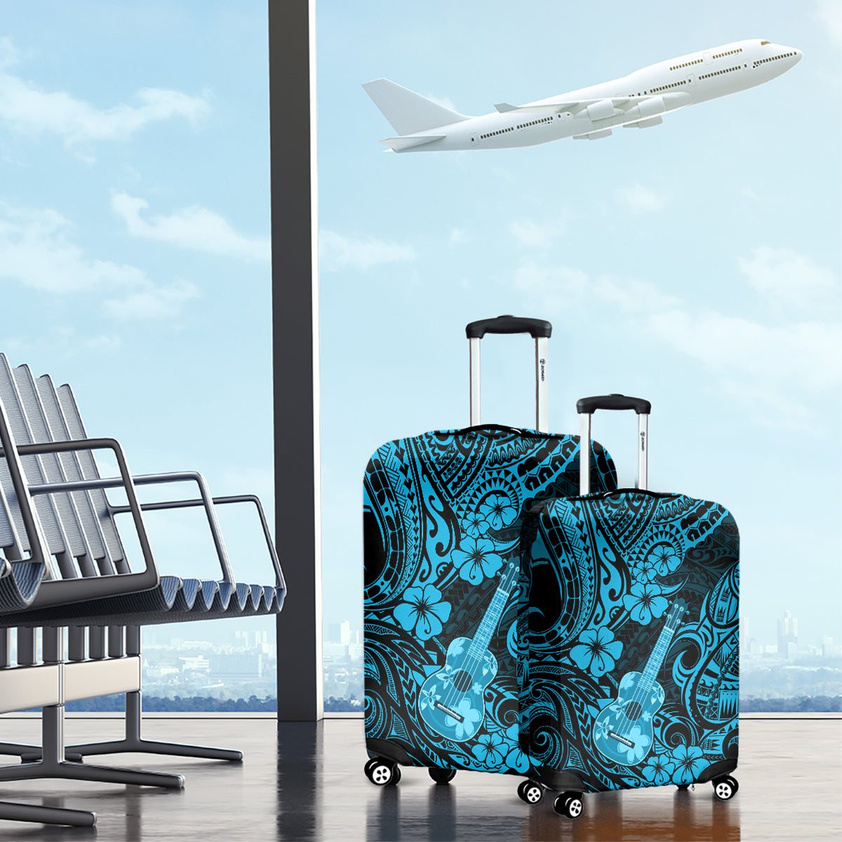 Hawaii Ukulele Luggage Cover Polynesian Pattern Sky Blue Version LT01 - Polynesian Pride