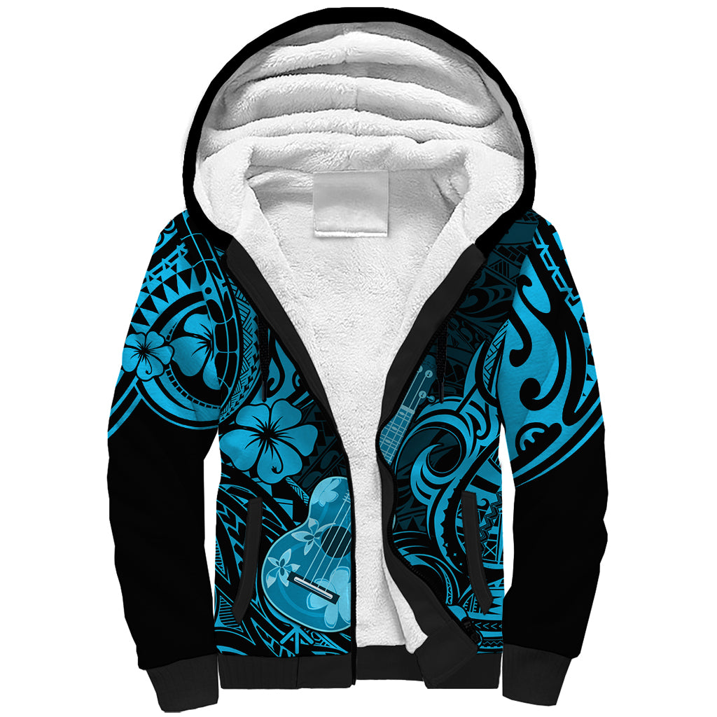 Hawaii Ukulele Sherpa Hoodie Polynesian Pattern Sky Blue Version LT01 Unisex Blue - Polynesian Pride