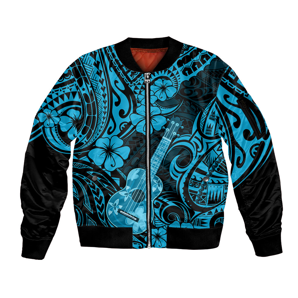 Hawaii Ukulele Sleeve Zip Bomber Jacket Polynesian Pattern Sky Blue Version LT01 Unisex Blue - Polynesian Pride