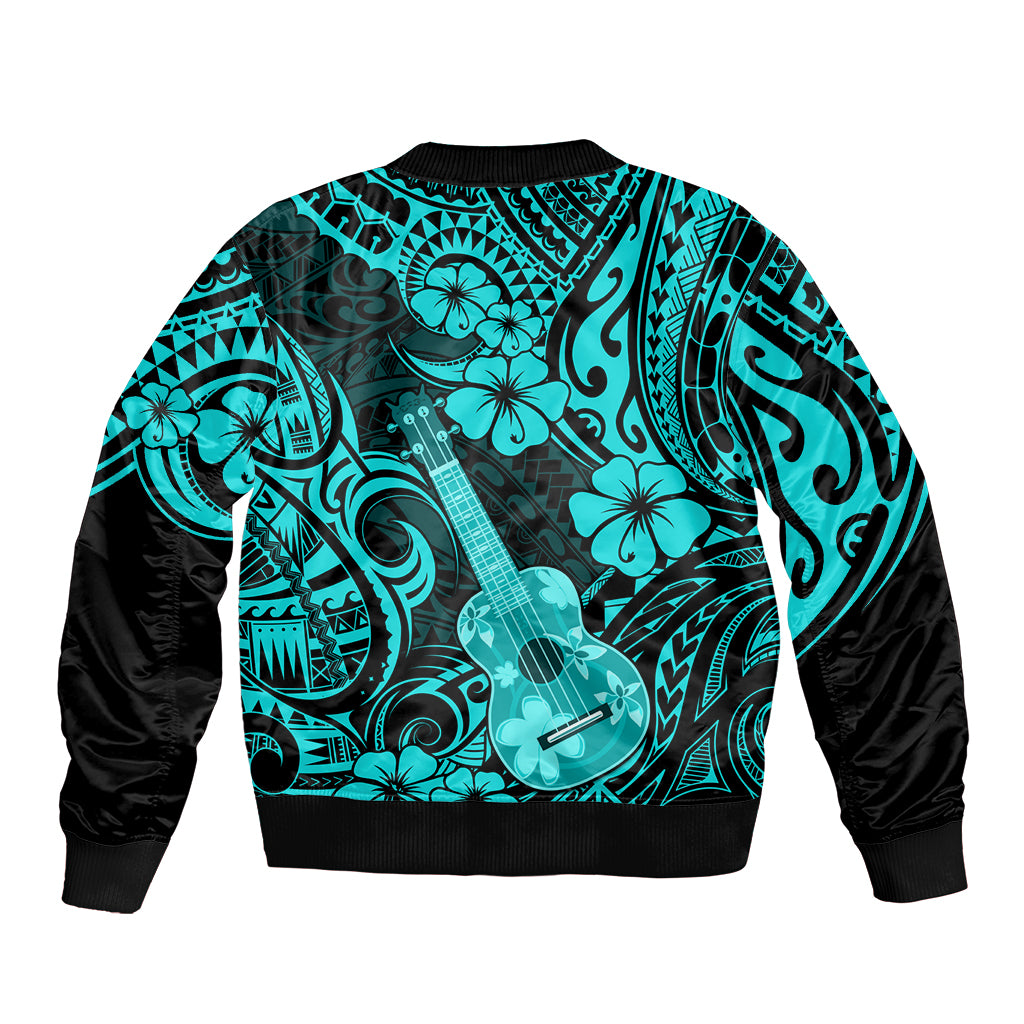Hawaii Ukulele Bomber Jacket Polynesian Pattern Turquoise Version LT01 - Polynesian Pride