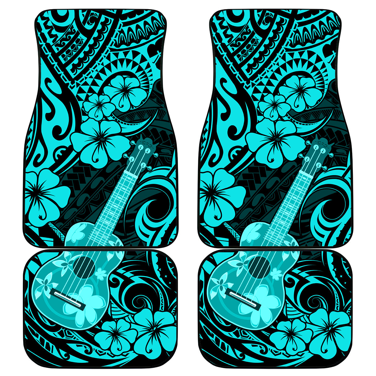 Hawaii Ukulele Car Mats Polynesian Pattern Turquoise Version LT01 Turquoise - Polynesian Pride