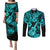 Hawaii Ukulele Couples Matching Puletasi Dress and Long Sleeve Button Shirts Polynesian Pattern Turquoise Version LT01 Turquoise - Polynesian Pride