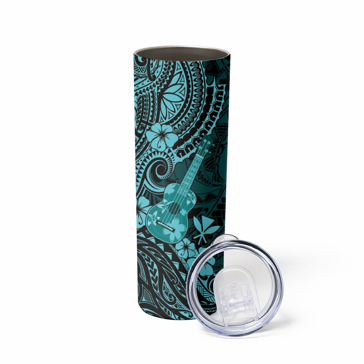Hawaii Ukulele Skinny Tumbler Polynesian Pattern Turquoise Version
