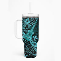 Hawaii Ukulele Tumbler With Handle Polynesian Pattern Turquoise Version