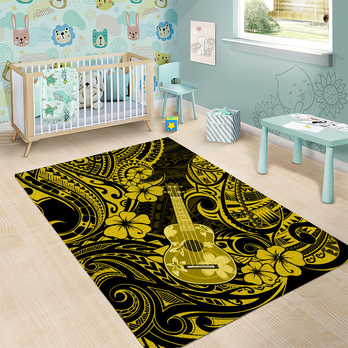 Hawaii Ukulele Area Rug Polynesian Pattern Yellow Version LT01 - Polynesian Pride
