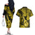 Hawaii Ukulele Couples Matching Off The Shoulder Long Sleeve Dress and Hawaiian Shirt Polynesian Pattern Yellow Version LT01 - Polynesian Pride