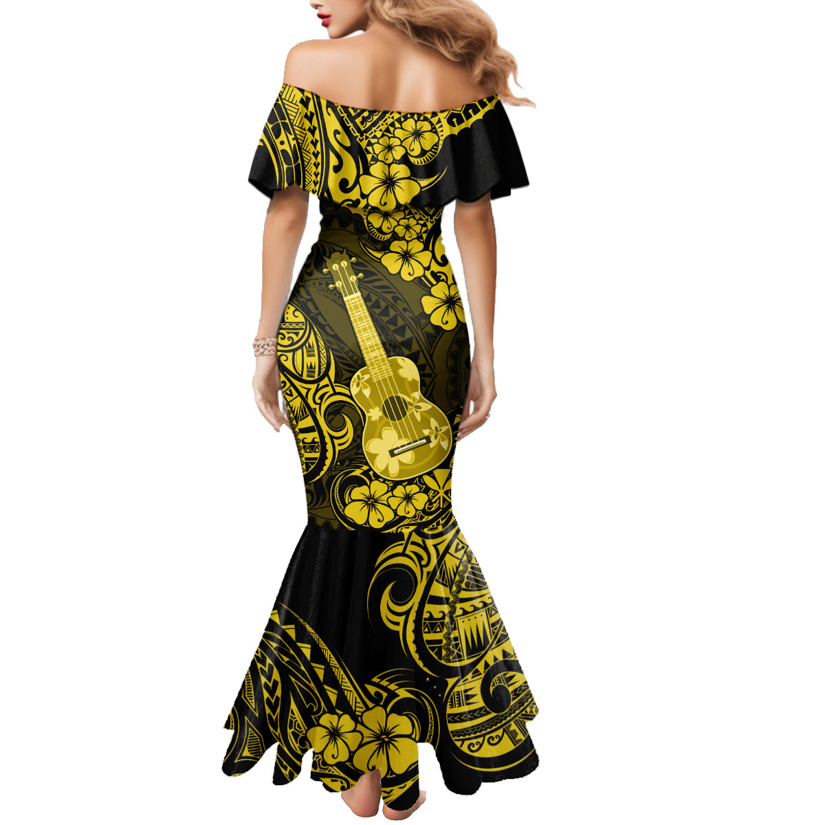 Hawaii Ukulele Family Matching Mermaid Dress and Hawaiian Shirt Polynesian Pattern Yellow Version LT01 - Polynesian Pride