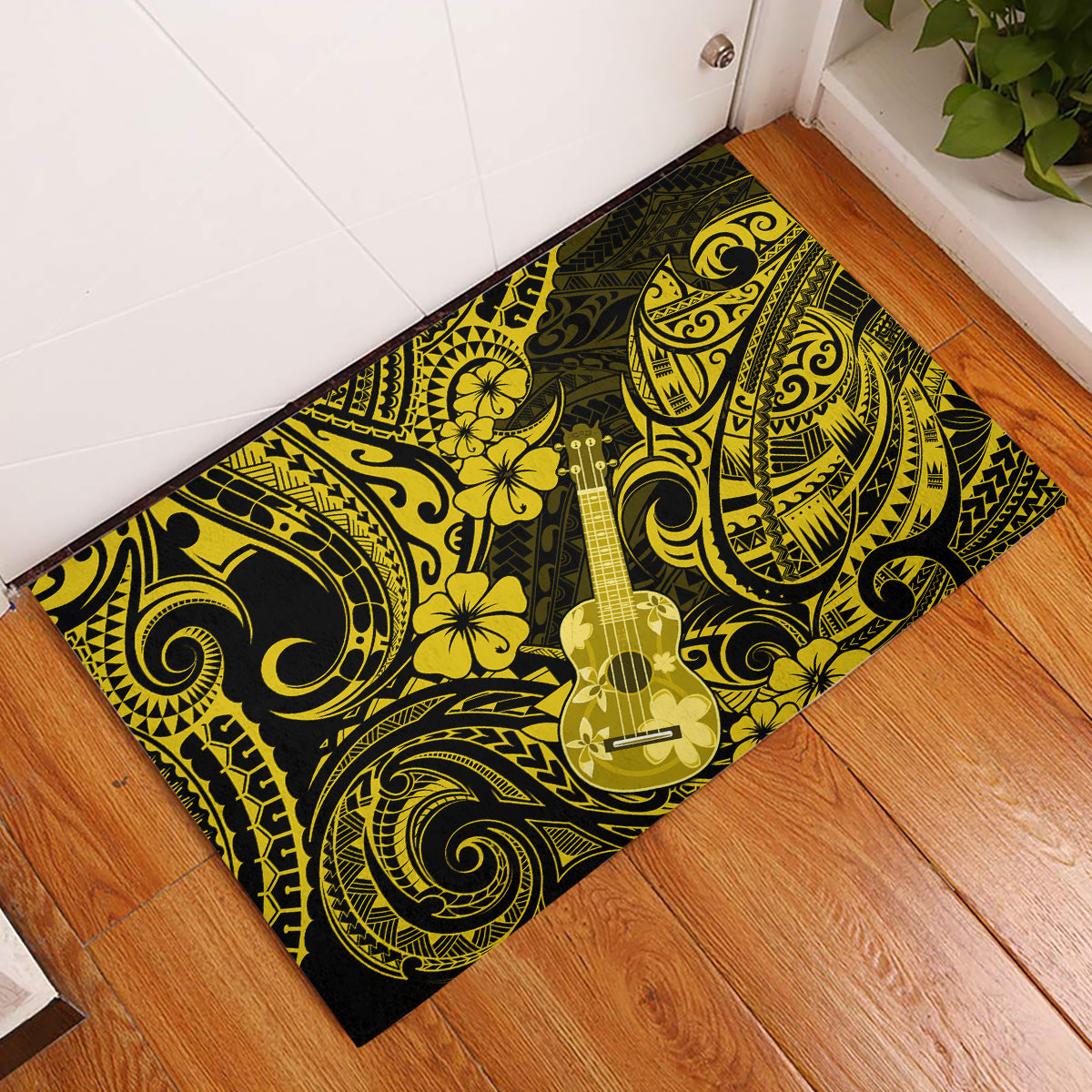 Hawaii Ukulele Rubber Doormat Polynesian Pattern Yellow Version LT01 Yellow - Polynesian Pride
